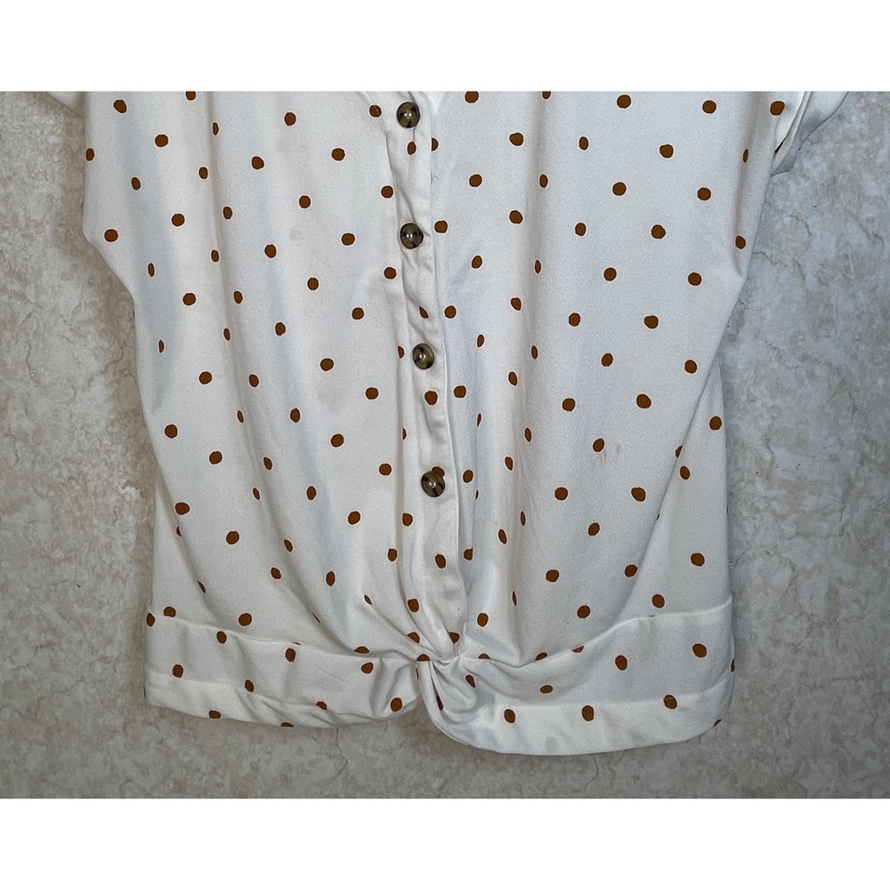 Off White Blouse With Brown Polka Dots